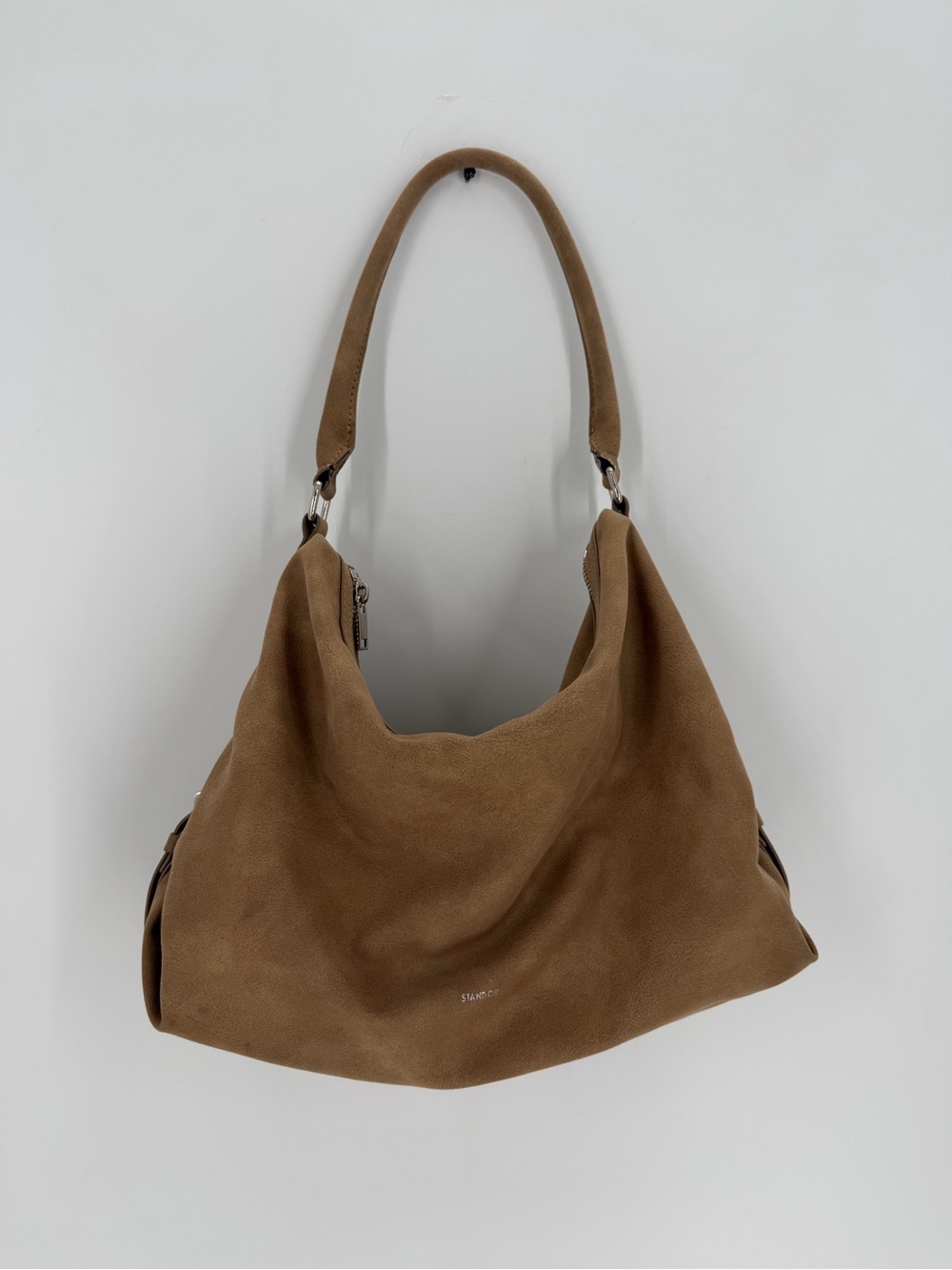 Stand Oil Mushy Faux Nubuck Slouchy Draped Shoulder Bag In Camel Neutrals